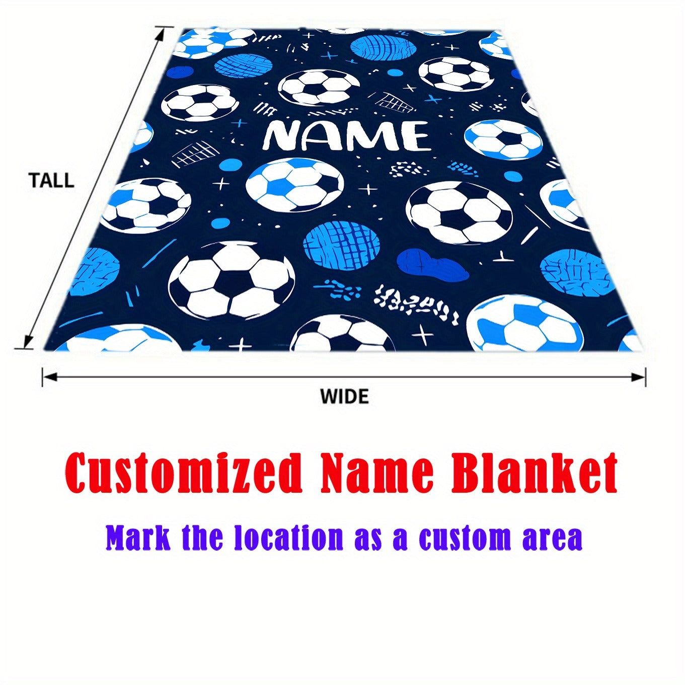 Glam Style Custom Name Football Print Flannel Throw Blanket