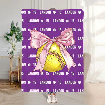 Personalized Bow Volleyball Softball Multicolor Throw Blanket