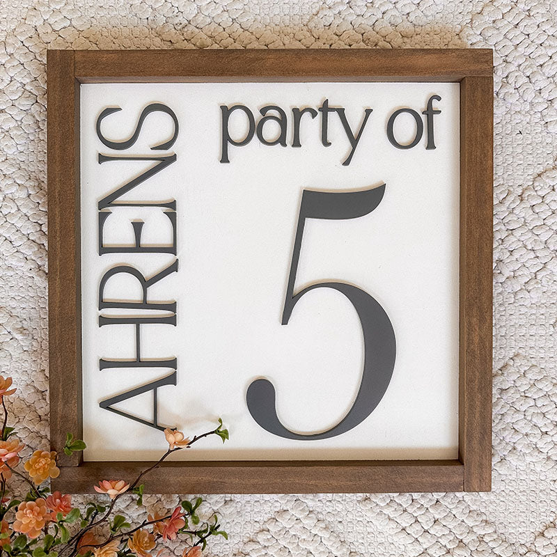 Party of 3 Sign, 3D Number Sign, Last Name Sign, Custom Family Name Sign