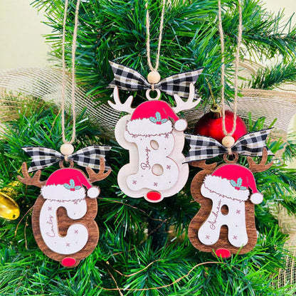 Personalized Reindeer Letter Ornament with Santa Hat