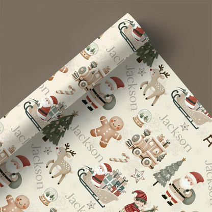 Holiday Repeating Name Personalized Wrapping Paper Christmas Wrapping Paper