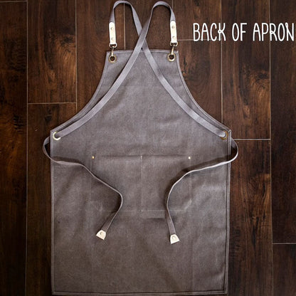 Custom Canvas Workshop Barbeque Apron With Pockets, Personalized Bar Apron