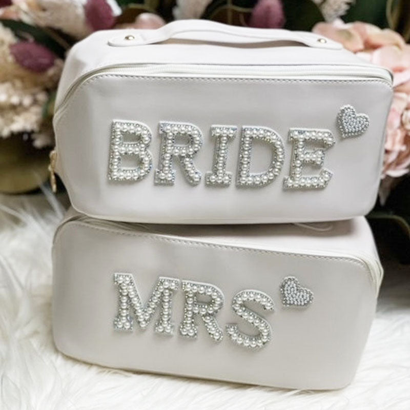 Personalized Makeup Bag, Mrs Pearls Cosmetic Bag, Toiletry Bag, Custom Bride Gift
