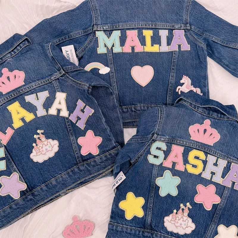 Personalized jean jacket with daisy, Kids jean jacket