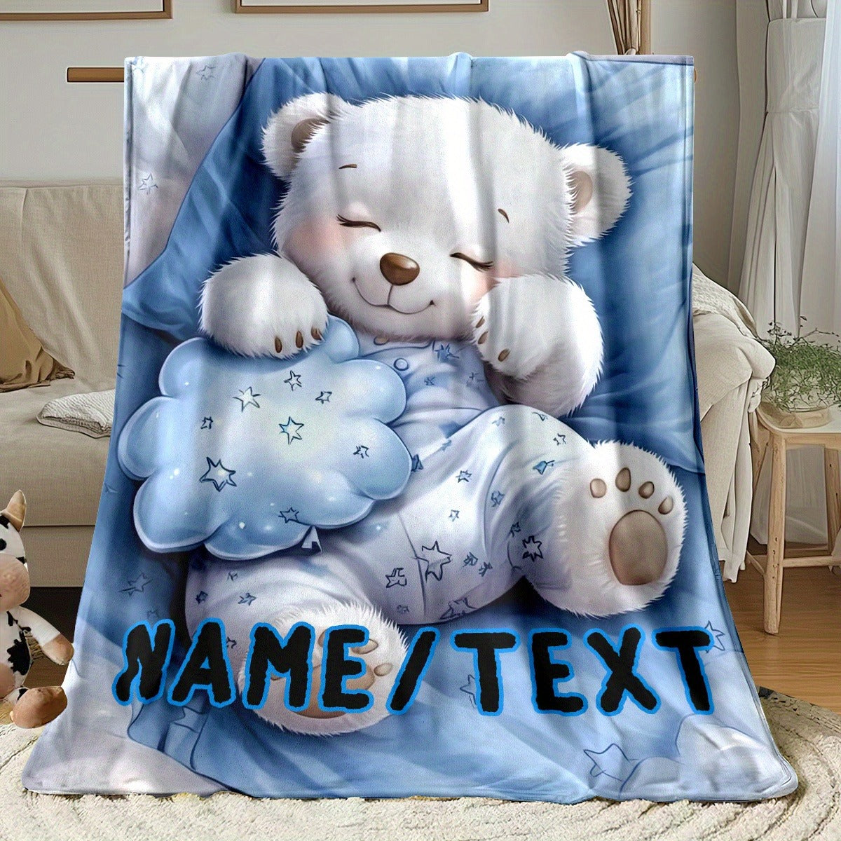 Personalized White Bear Flannel Blanket