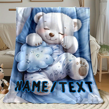 Personalized White Bear Flannel Blanket