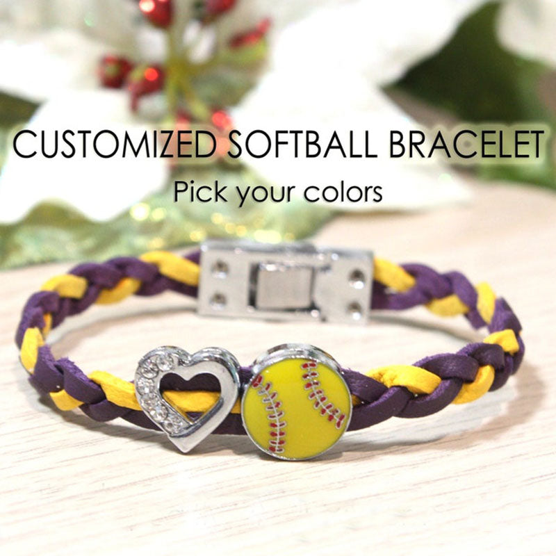 Custom Leather Softball Bracelets with Jersey Numbers, Softball Jewelry, Selected Colors, Softball Team Bracelets, Other Sports Available