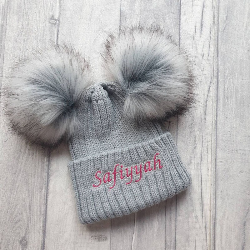 Personalised Infant Winter Hat Custom Embroidered Baby Pom Beanie