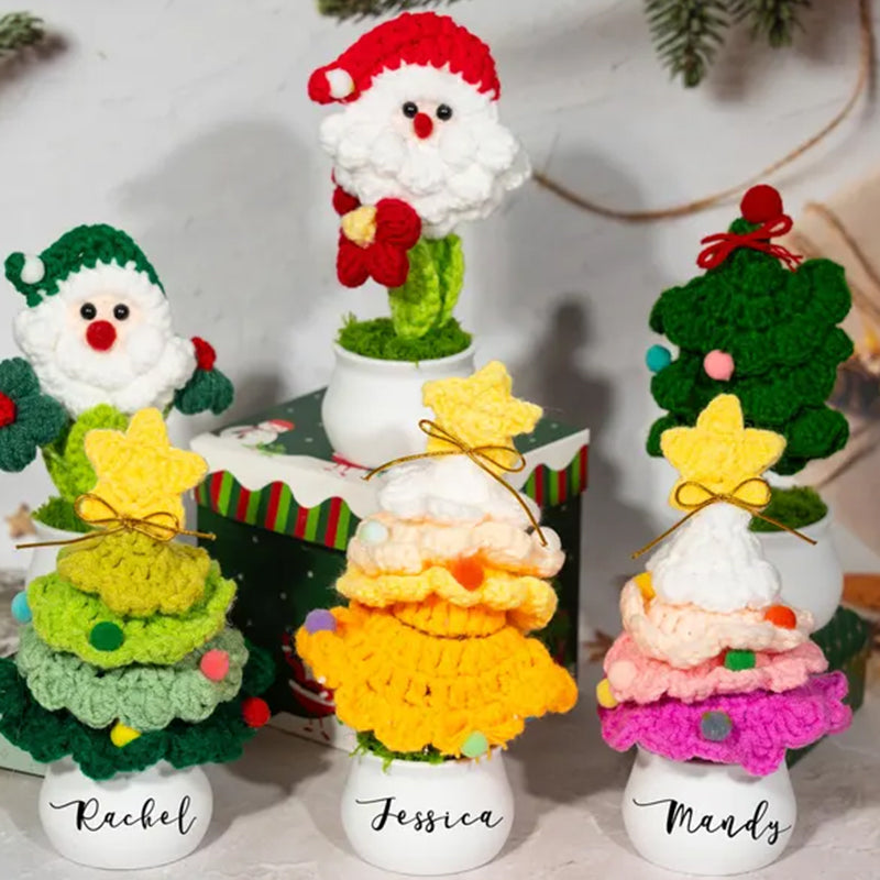Custom Crochet Christmas Tree with Pom Poms, Personalized Xmas Decor