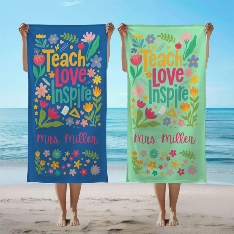 Personalized Teacher Beach Towel, Teacher Appreciation Gift
