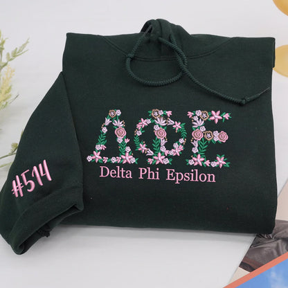 Embroidered Floral Letter Hoodie: Custom University Greek Apparel