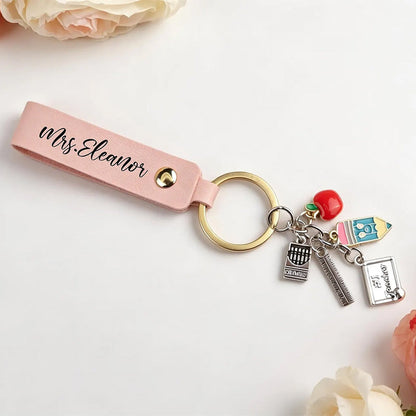 Personalized Teacher Keychain,Teacher Appreciation Gift,Custom Name Leather Keychain
