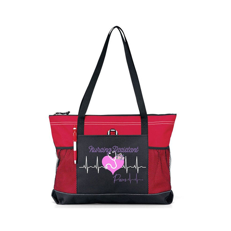 Personalized Floral Heartbeat Nursing Assistant Tote Bag