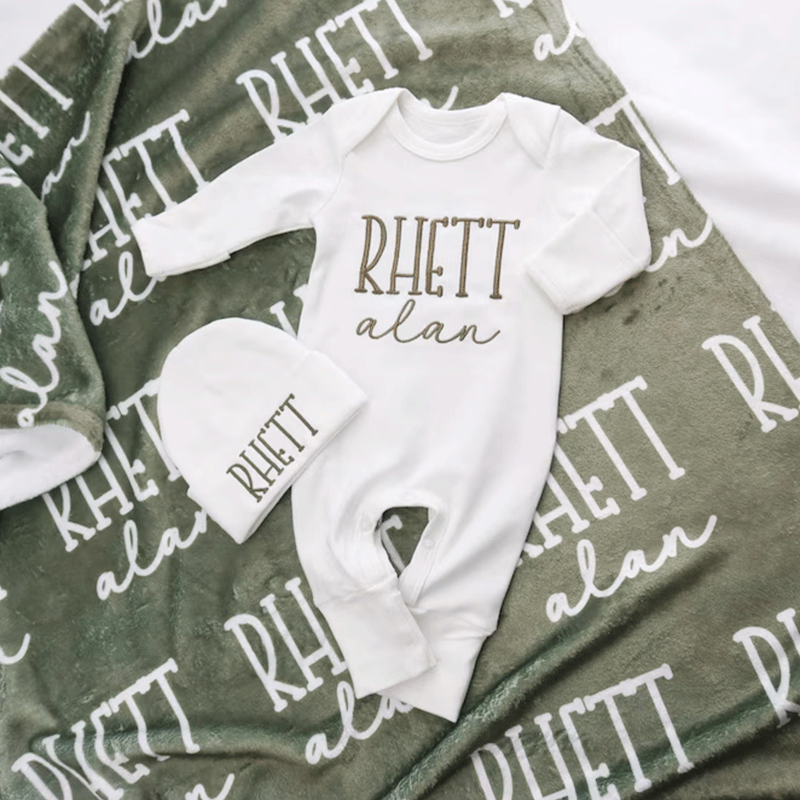 Newborn Outfit Blanket, Custom Baby Boy Blanket with Name