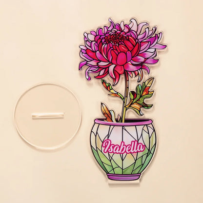 Personalized Faux Stained Glass Birth Flower Pot Acrylic Plaque