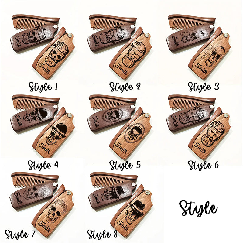 Customized Carved Beard Comb, Personalized Wooden Comb
