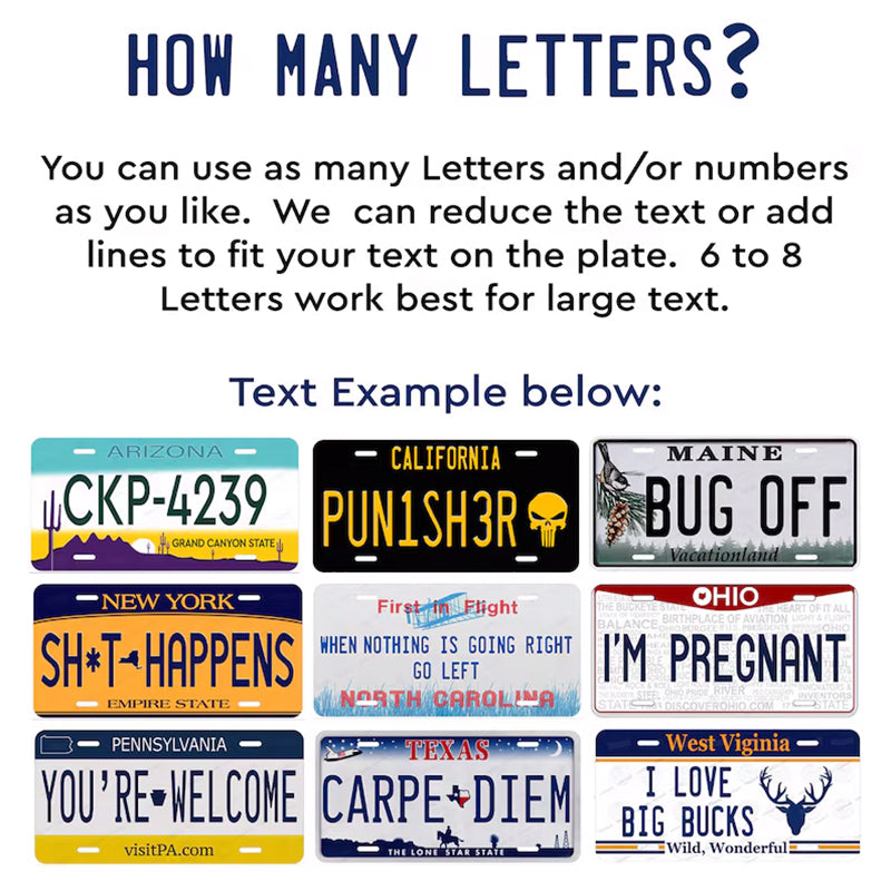 Customized Any Style License plate Any Color Any Text Design