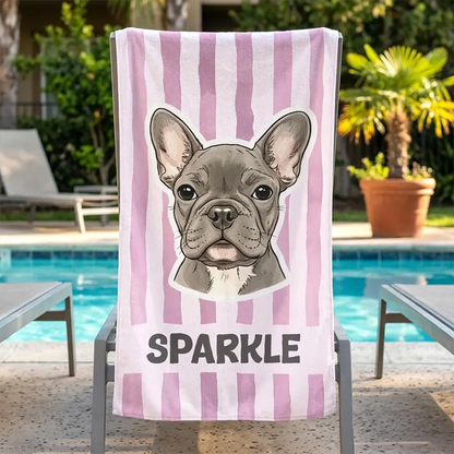 Custom Pet Photo Beach Towel, Personalized Dog Name Quick-Dry Towel