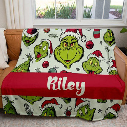 Custom Name Grinch Blanket, Cartoon Blanket For Boy and Girl