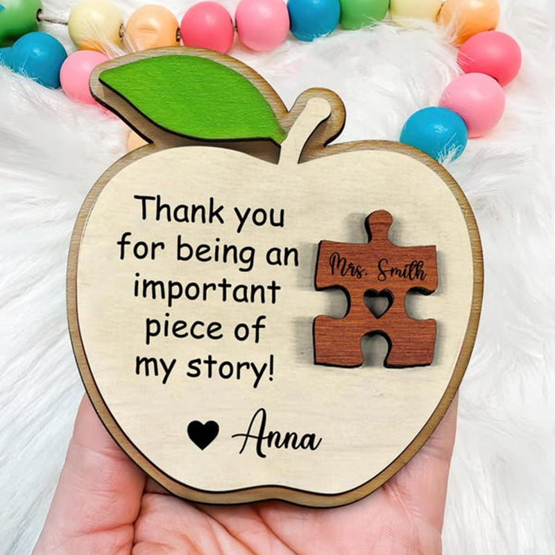 Personalized Teacher Wooden Puzzle Sign – Custom Apple Name Gift