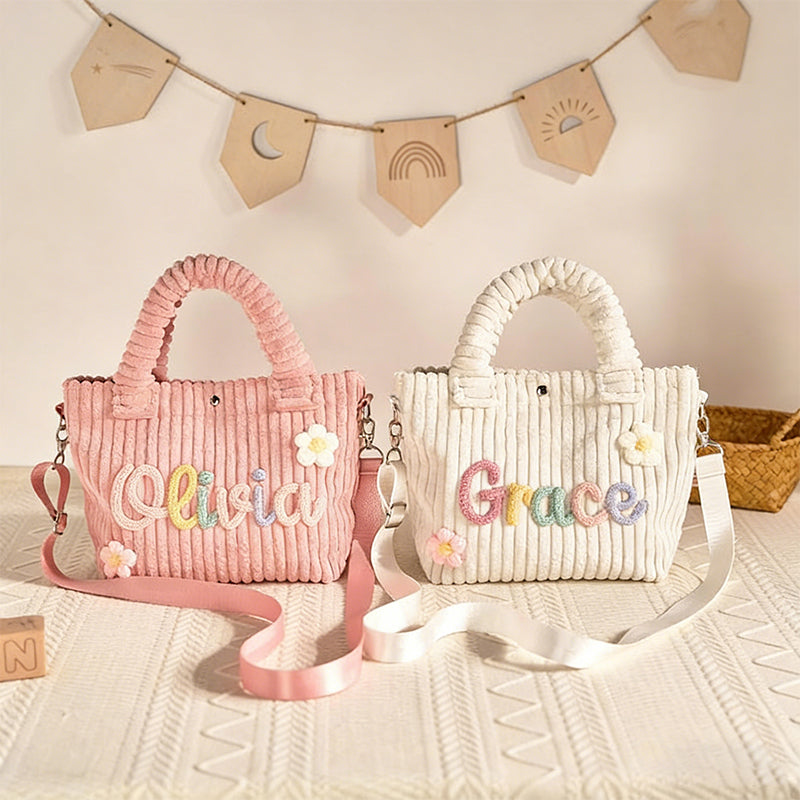Kids Corduroy Tote Bag, Personalized Toddler Crossbody Bag