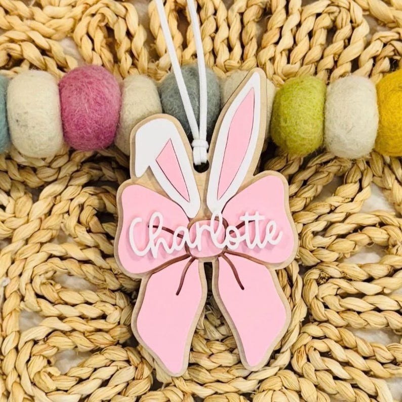 Bunny Ears Bow Name Tag | Easter Basket Tag