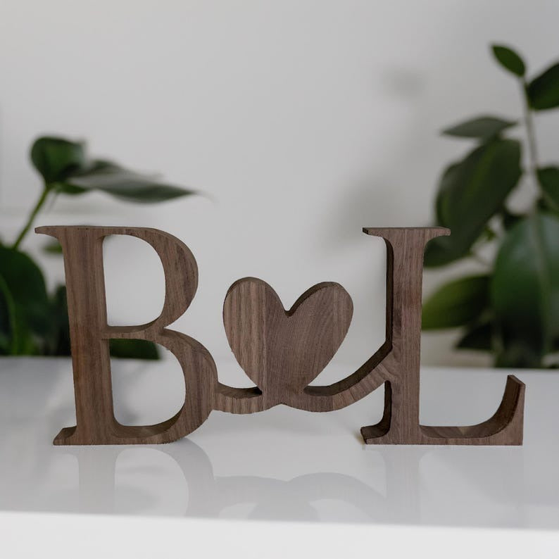 Custom Wood Initials with Heart – Personalized Wedding Gift