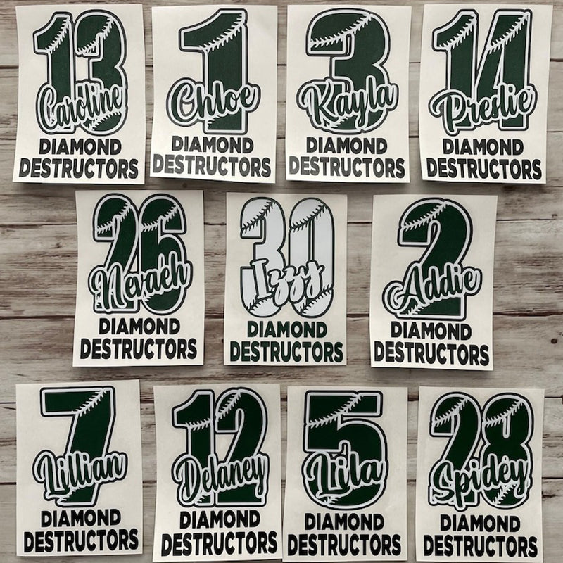 Personalized Baseball Softball Soccer Football Cheer Number Sticker