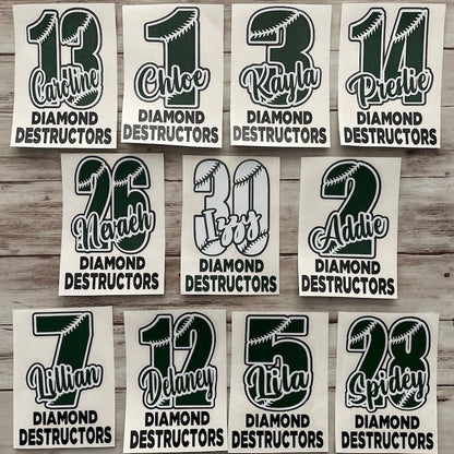 Personalized Baseball Softball Soccer Football Cheer Number Sticker