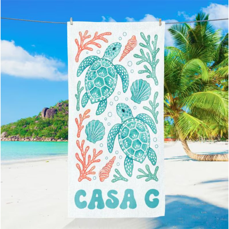 Personalized Retro Beach Towel, Marine Animal Beach Towel, Custom Name Towel