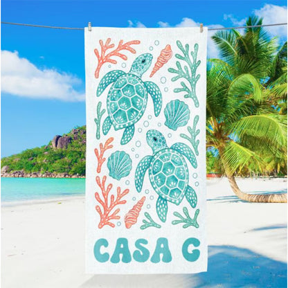 Personalized Retro Beach Towel, Marine Animal Beach Towel, Custom Name Towel