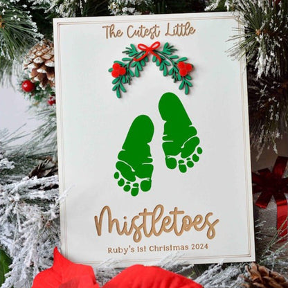 Baby Footprint Mistletoes Christmas Sign DIY Baby's First Christmas