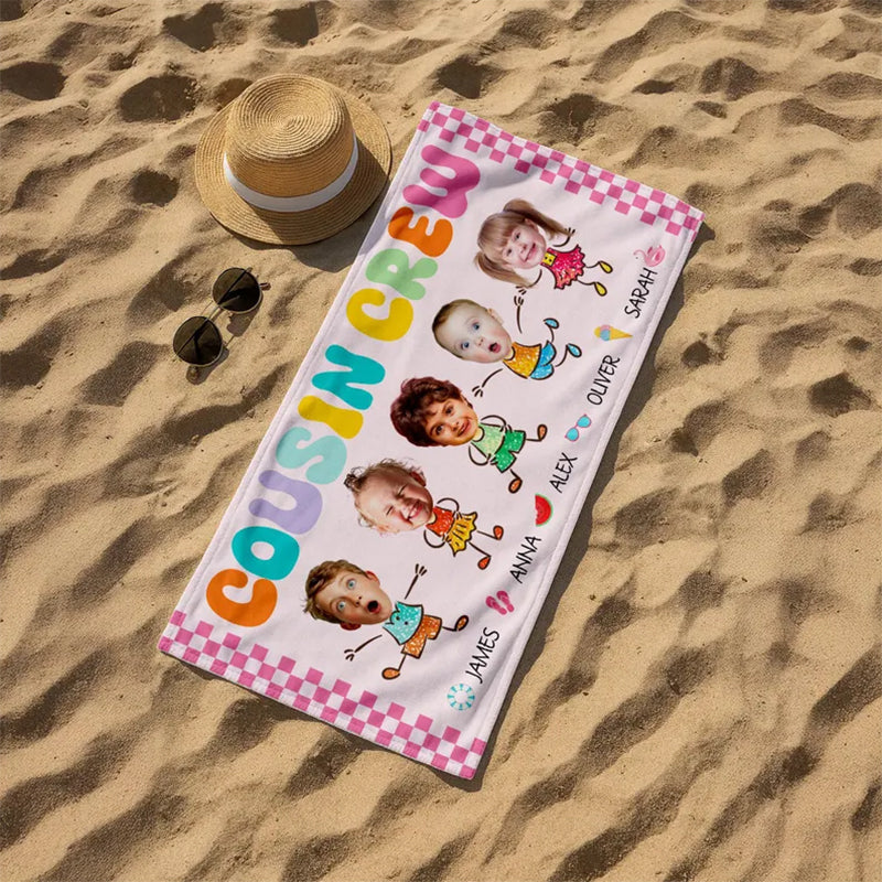 Personalized Cousin Crew Beach Towel With Names, Beach Towel For Cousin