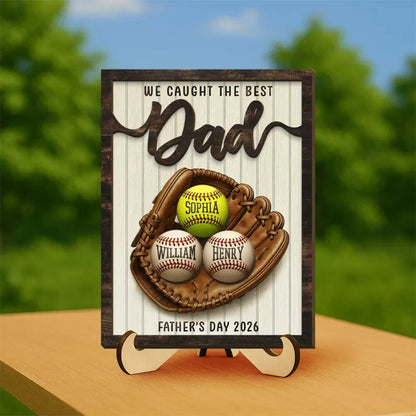 Personalized Baseball Dad Plaque: Custom Kids Names Wooden Sign