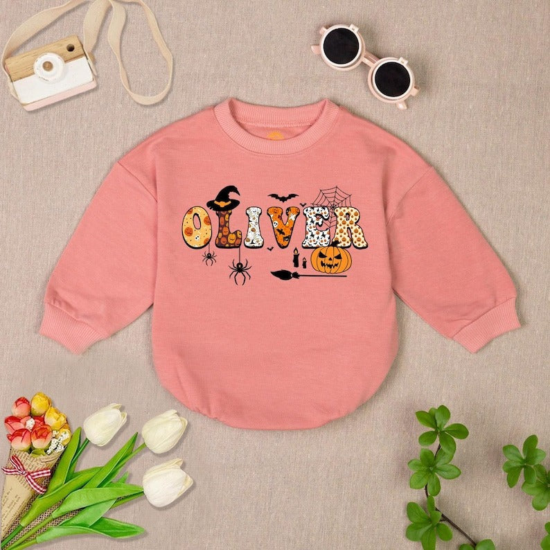 Personalized Baby Name Halloween Romper Sweatshirt