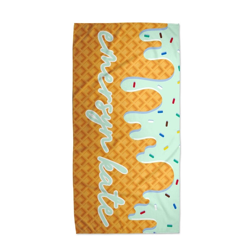 Personalized Ice Cream Drip Beach Towel Birthday Gift For Boys and Girls