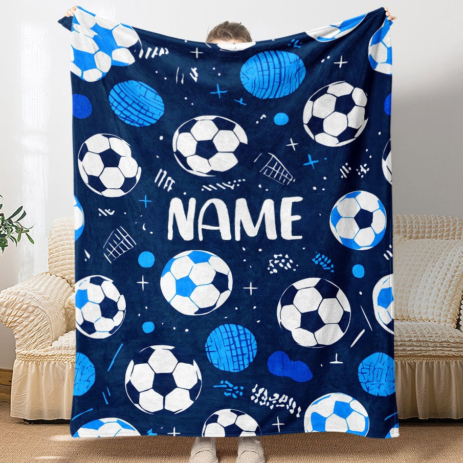 Glam Style Custom Name Football Print Flannel Throw Blanket