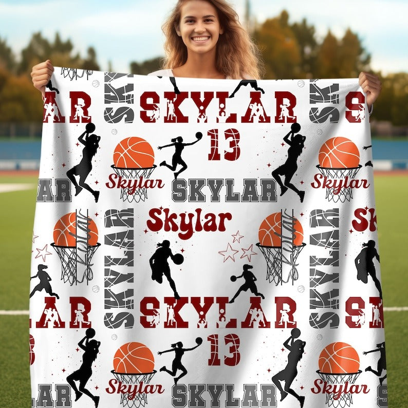 Basketball Girl or Boy Personalized Blanket, Custom Name Basketball Throw