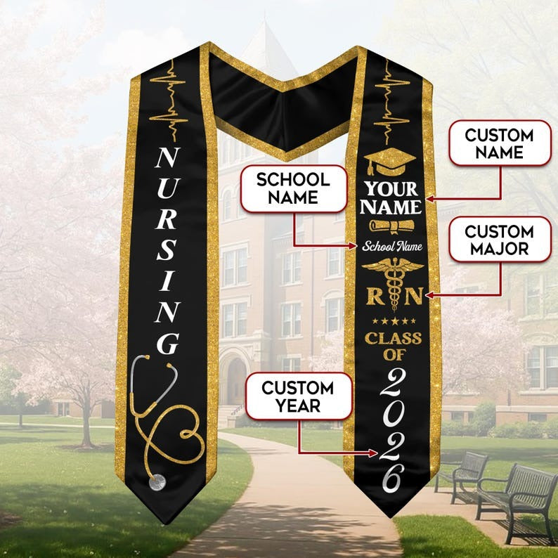 Customized Nursing Stole, Nursing Graduation Stole, RN Stole Nursing