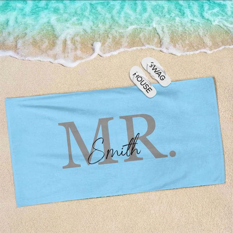 Mr & Mrs Beach Towel, Custom Name Beach Towel, Honeymoon Gift