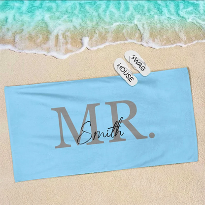 Mr & Mrs Beach Towel, Custom Name Beach Towel, Honeymoon Gift