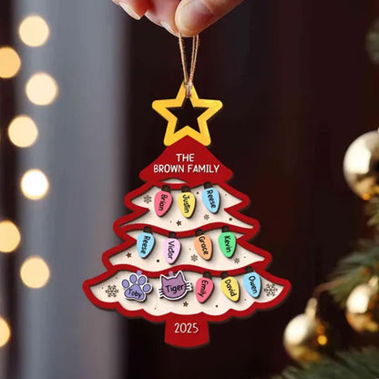 Personalized Family Tree Ornament 2025, Custom Family With Pet Ornament