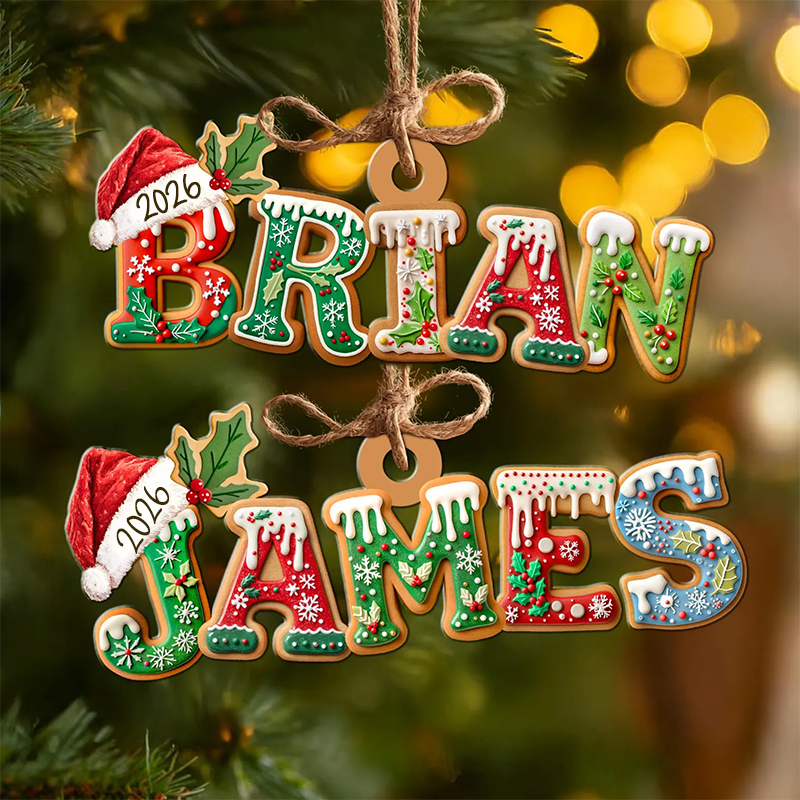 Personalized Name Gingerbread Ornament, Custom Kids Name Ornament