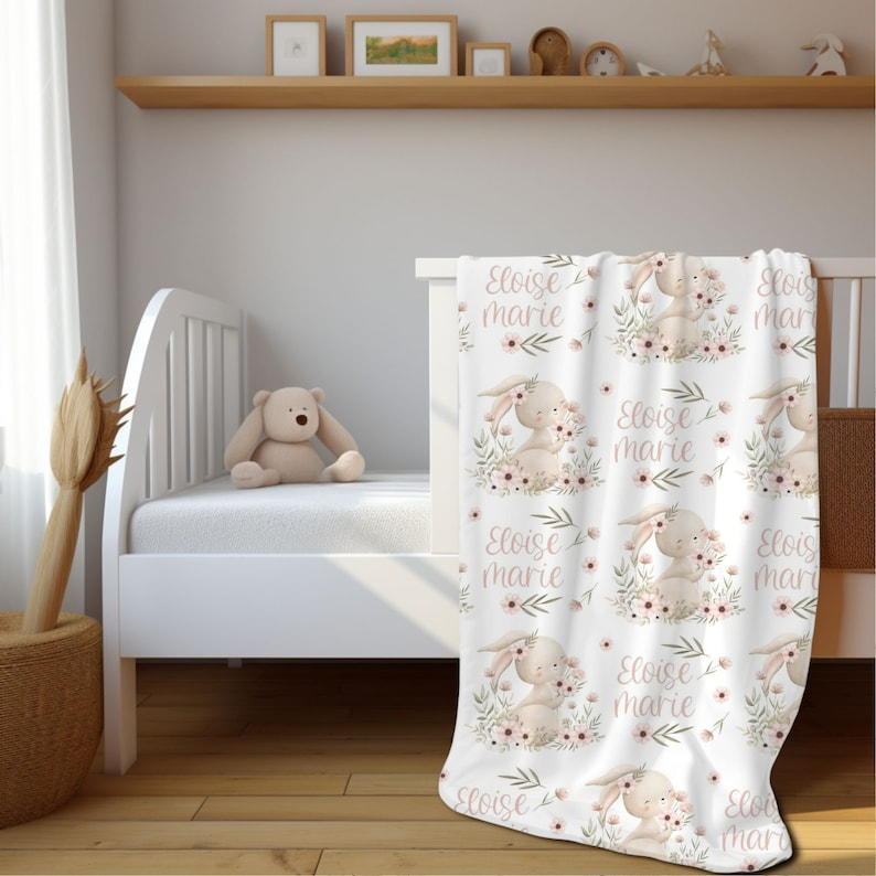 Custom Bunny Baby Blanket, Shower Gift