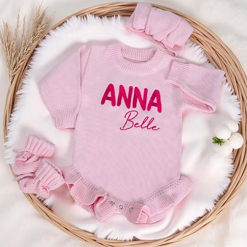 Personalized Embroidered Baby Romper, Baby Name Ruffle Romper