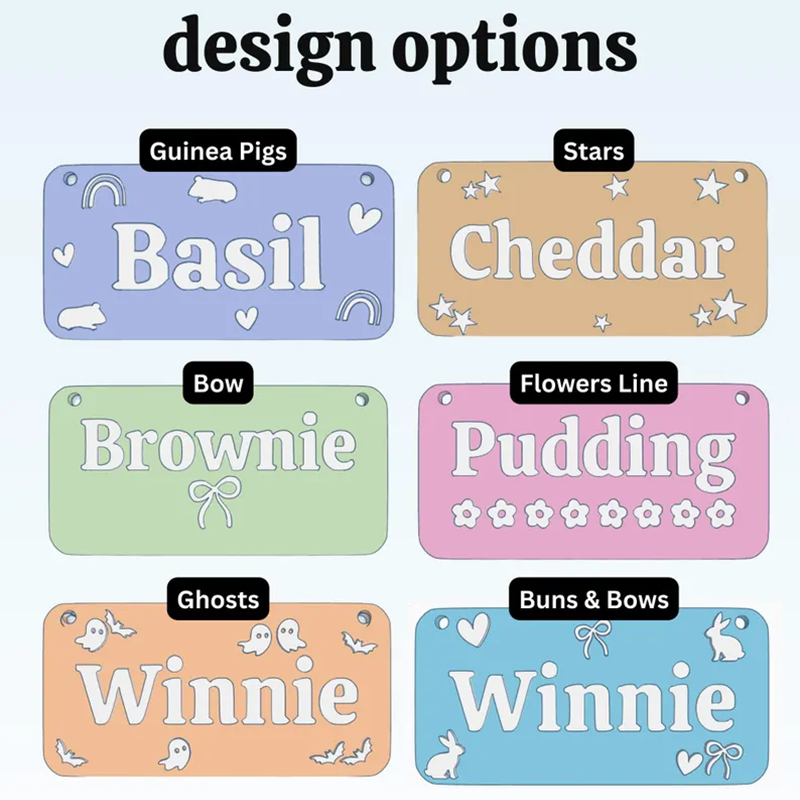 Custom Small Pet Cage Name Tag For Guinea Pigs, Rabbits, Hamsters