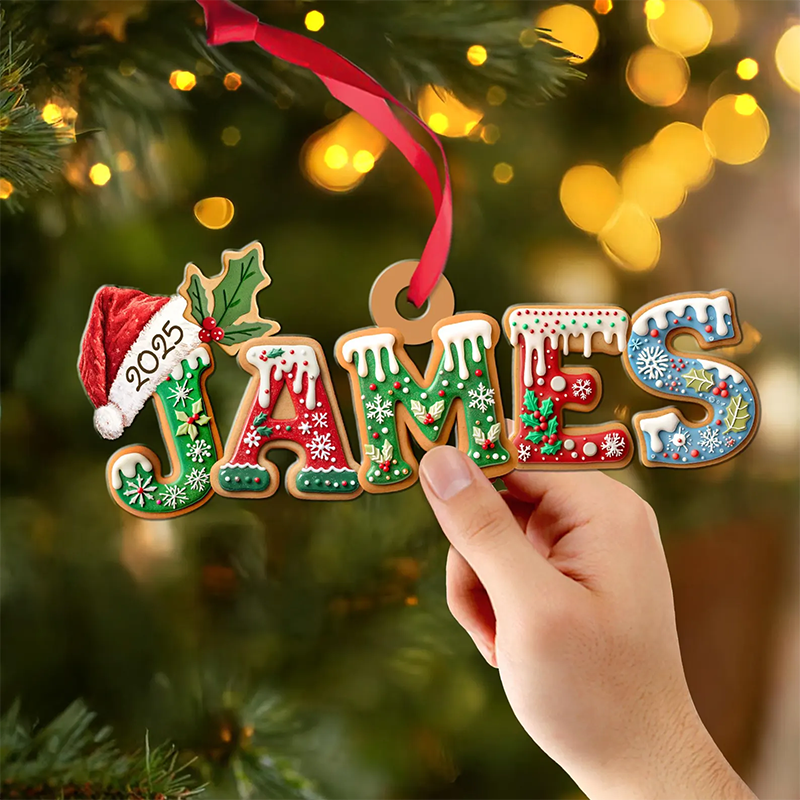 Personalized Name Gingerbread Ornament, Custom Kids Name Ornament
