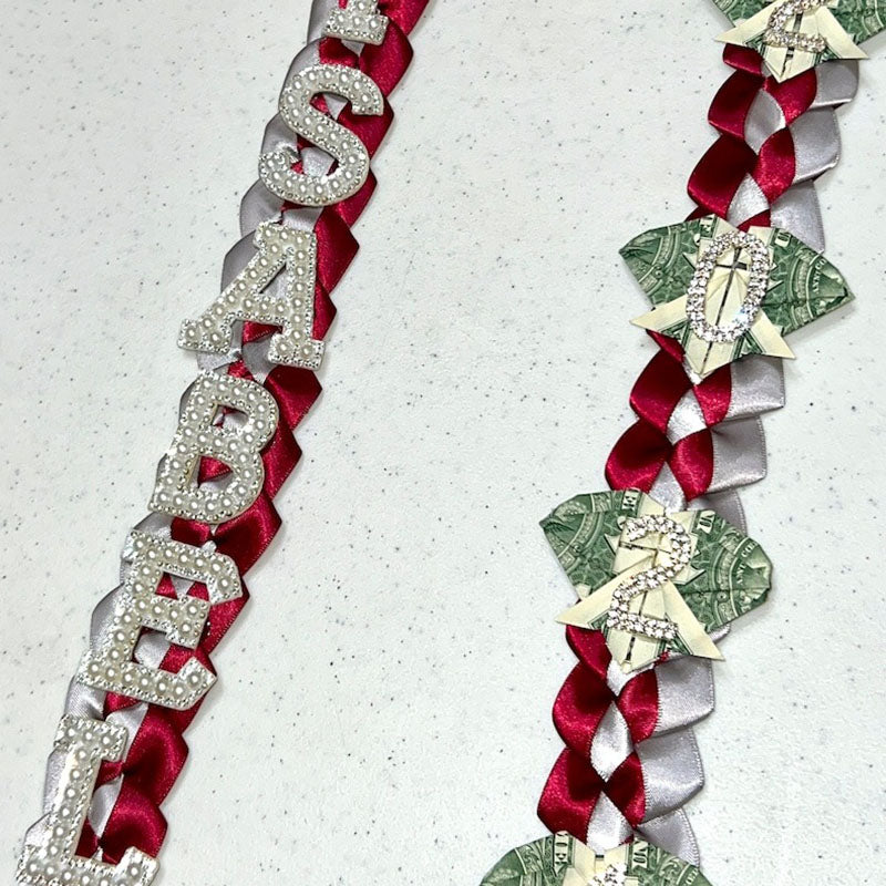Graduation Lei, 2-Color Double Braid with Paper Decoration, Personalized Letters & Numbers