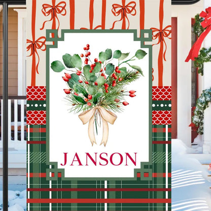 Personalized Christmas Berry Bouquet Garden Flag: Holiday Floral House Flag Outdoor Decor