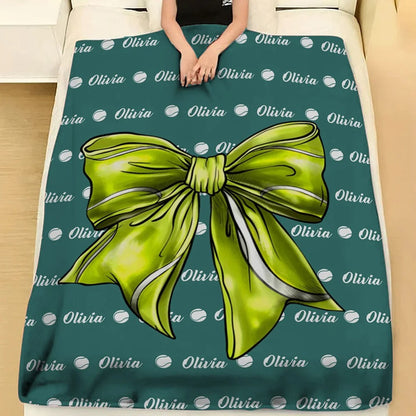 Personalized Baseball Softball Bow Throw Blanket